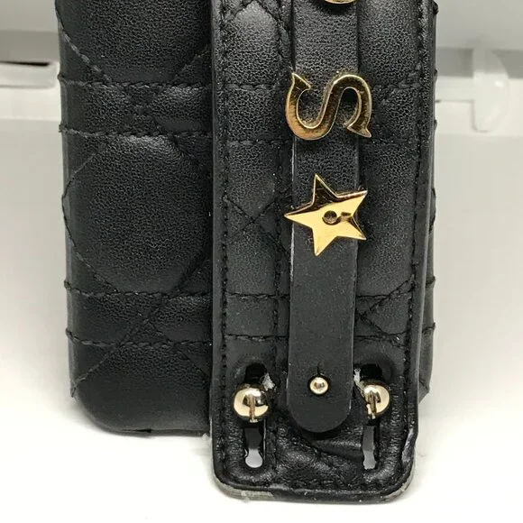 Christian Dior Cannage Black Leather iPhone X XS Cellphone Case /1D2386